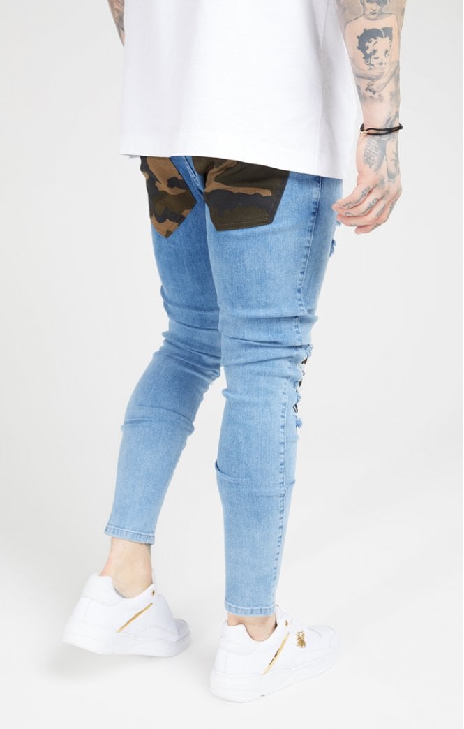 SikSilk - Burst Knee Low Rise Denims - Midstone