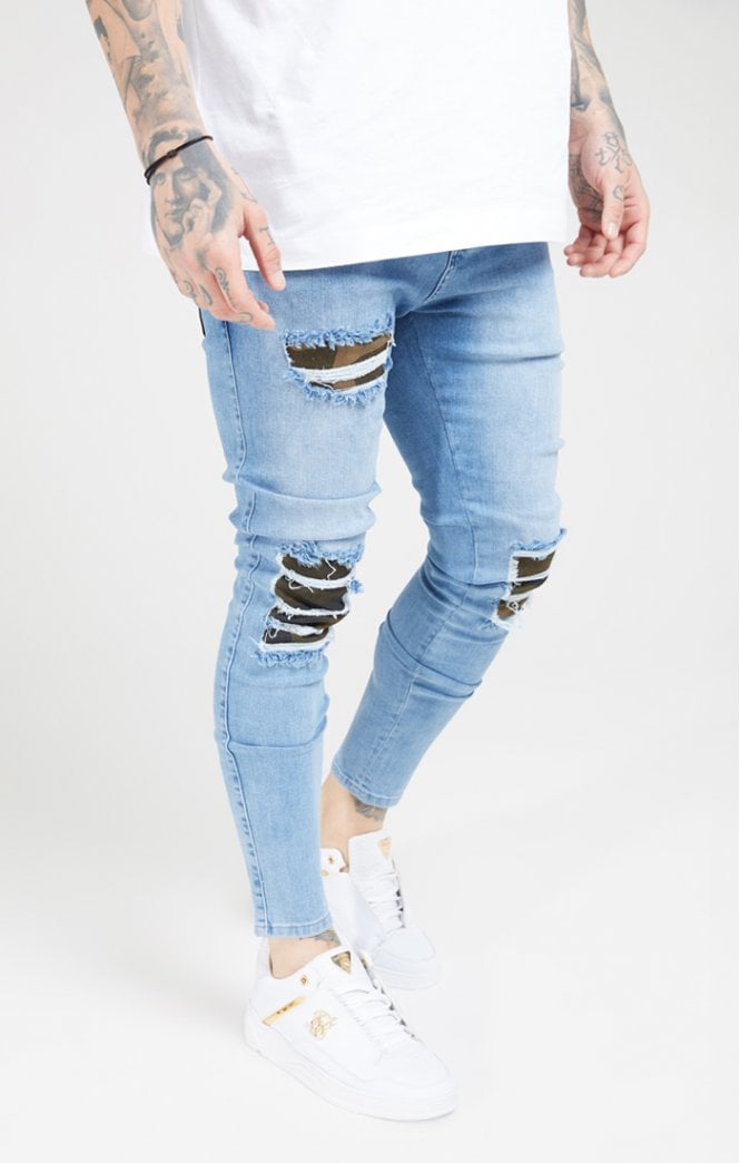 SikSilk - Burst Knee Low Rise Denims - Midstone