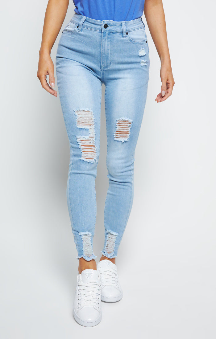 SikSilk - Distressed Skinny Jeans - Ice Blue