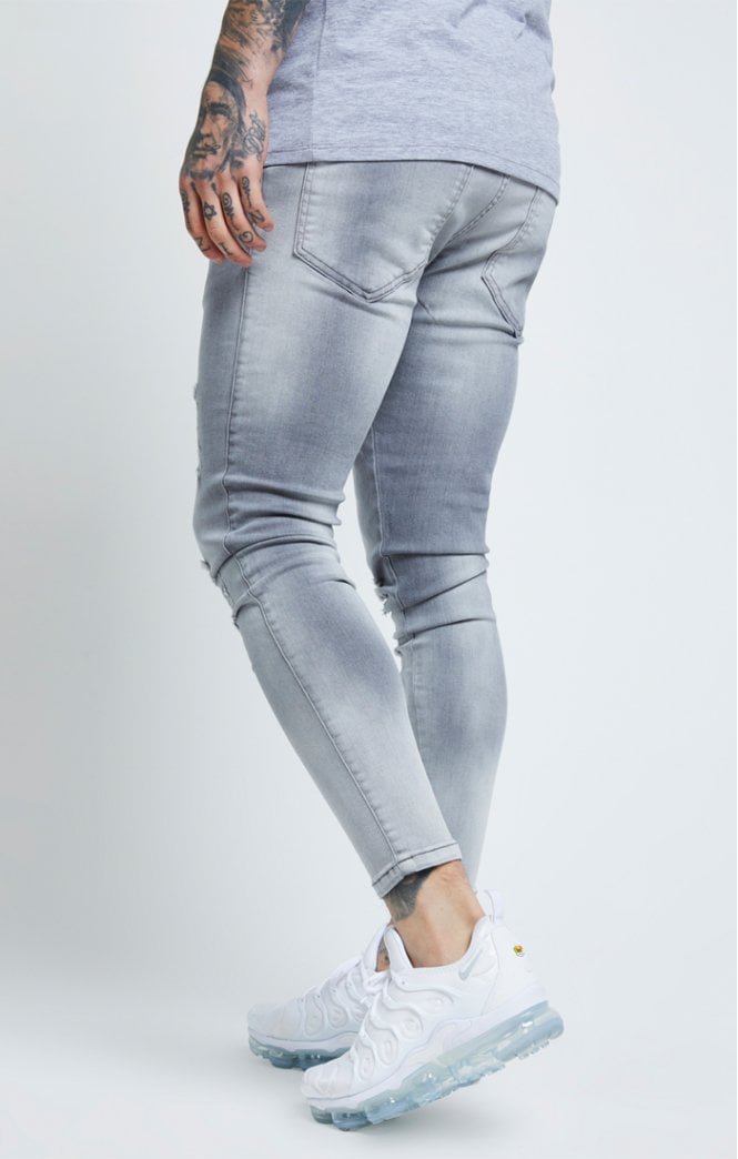 SikSilk - Distressed Skinny Jeans – Washed Grey