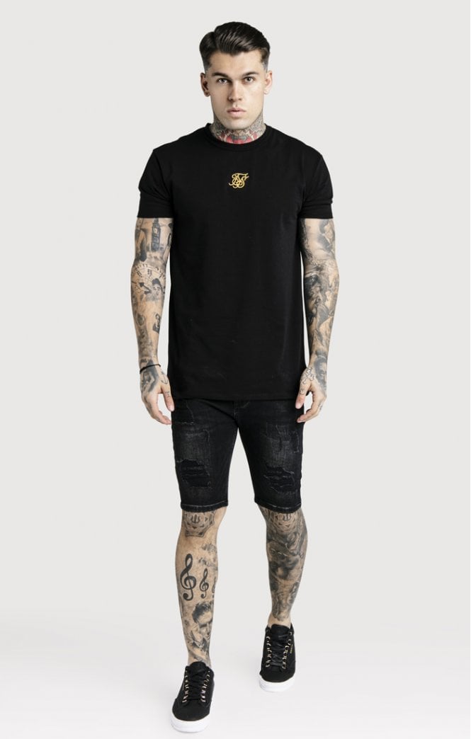 SikSilk - Distressed Skinny Shorts – Washed Black