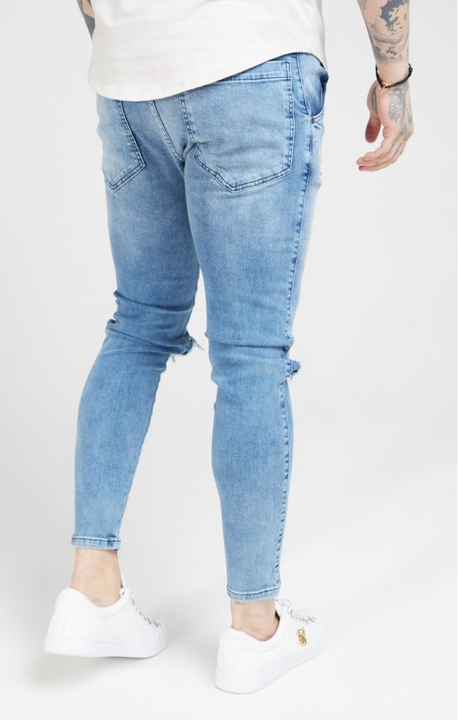 SikSilk - Skinny Distressed Slice Knee Denims - Midstone Blue
