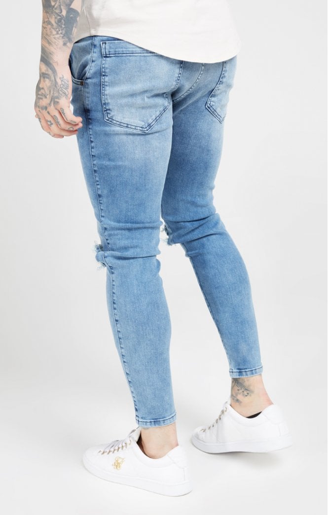 SikSilk - Skinny Distressed Slice Knee Denims - Midstone Blue