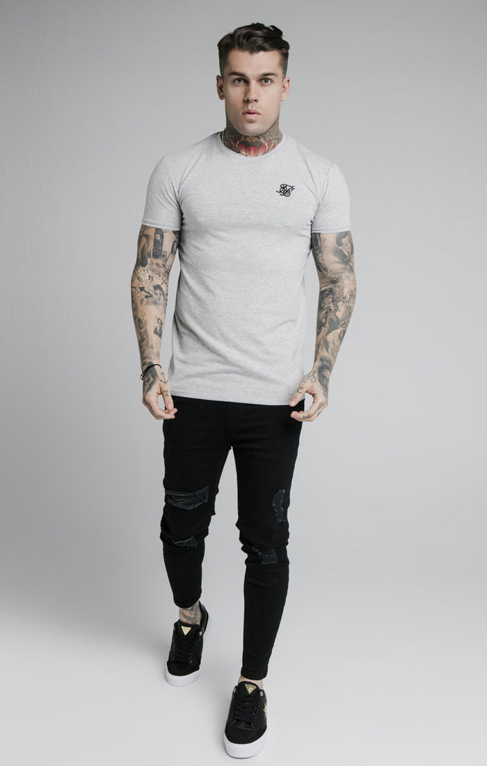 SikSilk - Straight Hem Gym Tee - Grey Marl