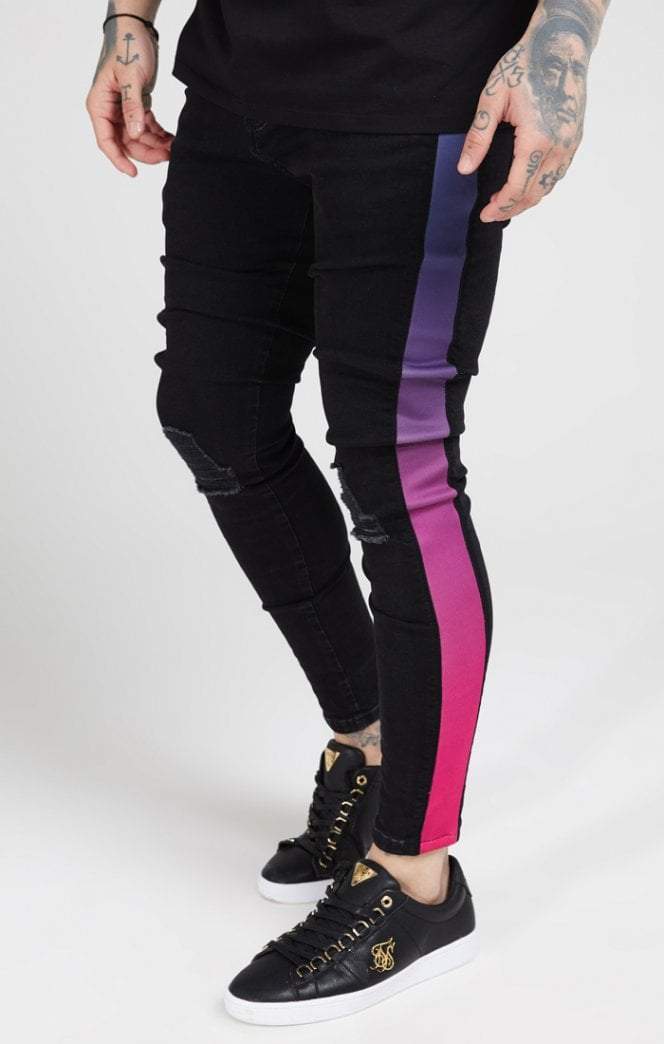 SikSilk - Burst Knee Low Rise Denims - Black