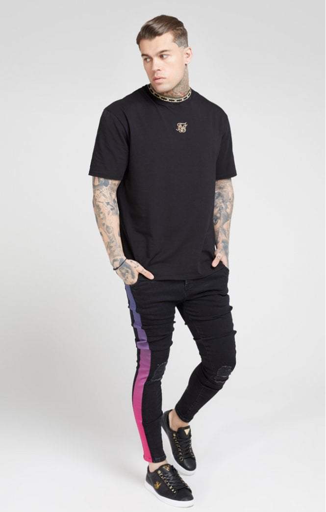 SikSilk - Burst Knee Low Rise Denims - Black