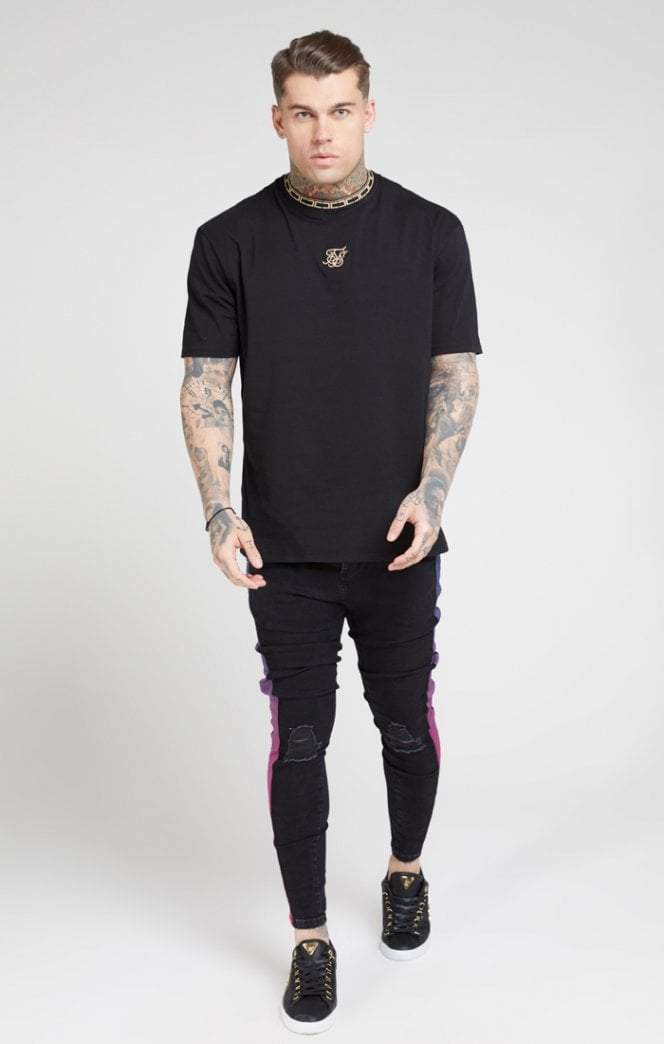 SikSilk - Burst Knee Low Rise Denims - Black