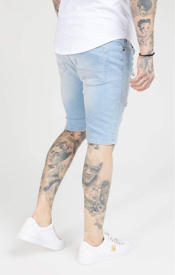 SikSilk - Distressed Skinny Shorts – Light Wash
