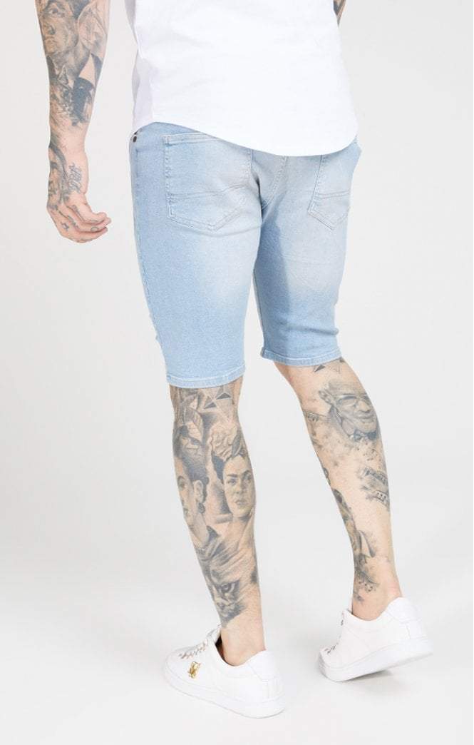 SikSilk - Distressed Skinny Shorts – Light Wash