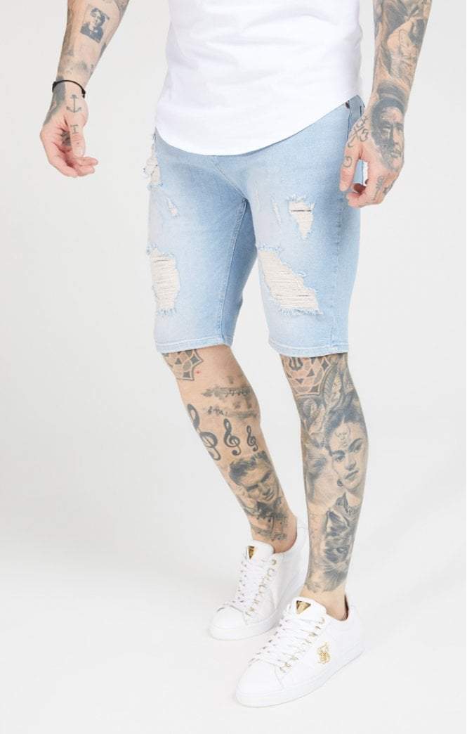 SikSilk - Distressed Skinny Shorts – Light Wash