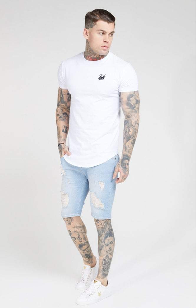 SikSilk - Distressed Skinny Shorts – Light Wash