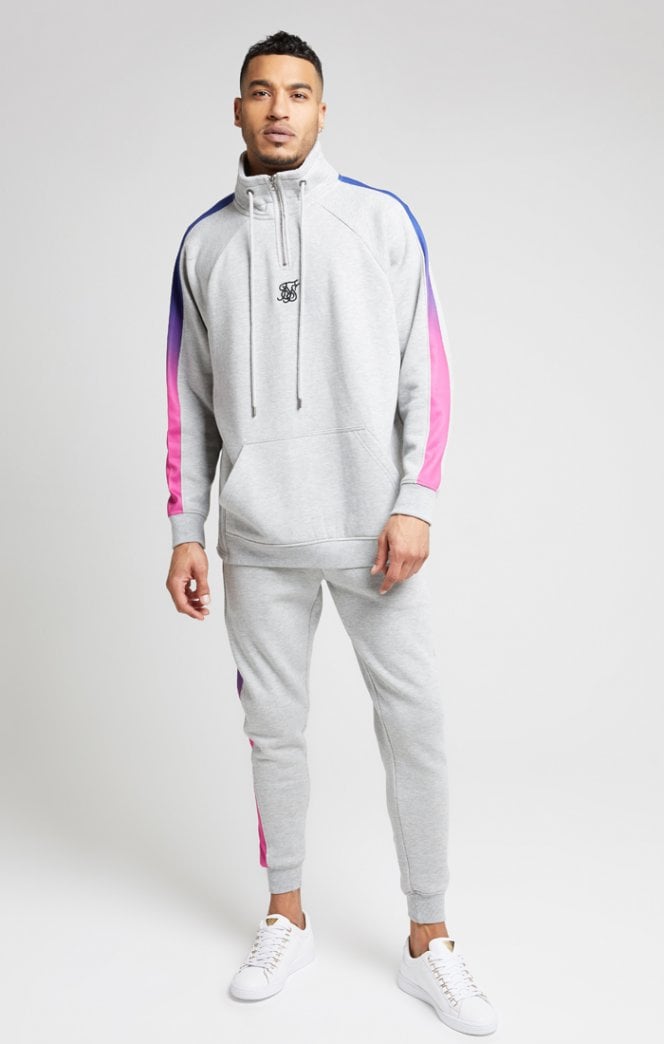 SikSilk - Overhead Zip Funnel Fade Panel Top – Grey Marl & Neon