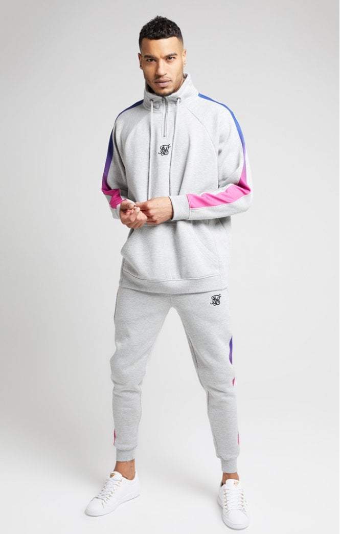 SikSilk - Overhead Zip Funnel Fade Panel Top – Grey Marl & Neon