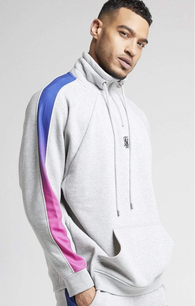 SikSilk - Overhead Zip Funnel Fade Panel Top – Grey Marl & Neon
