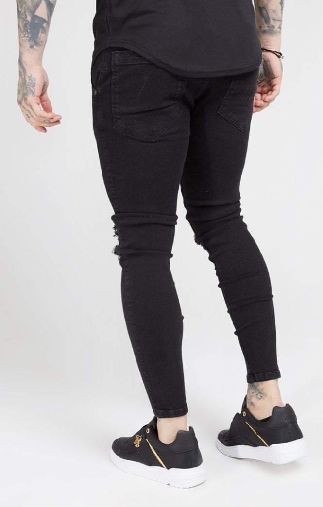 SikSilk - Skinny Oil Patch Denims – Black