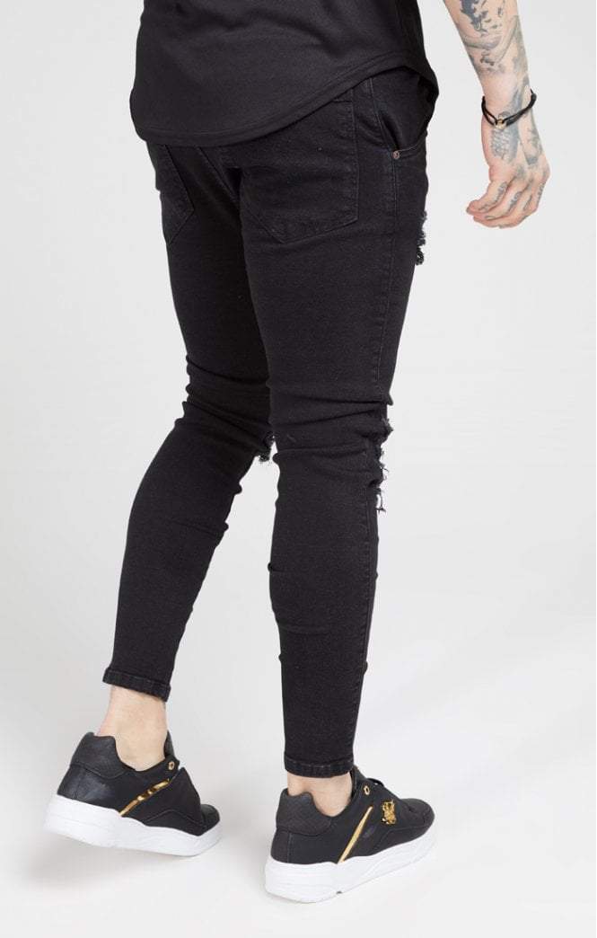 SikSilk - Skinny Oil Patch Denims – Black