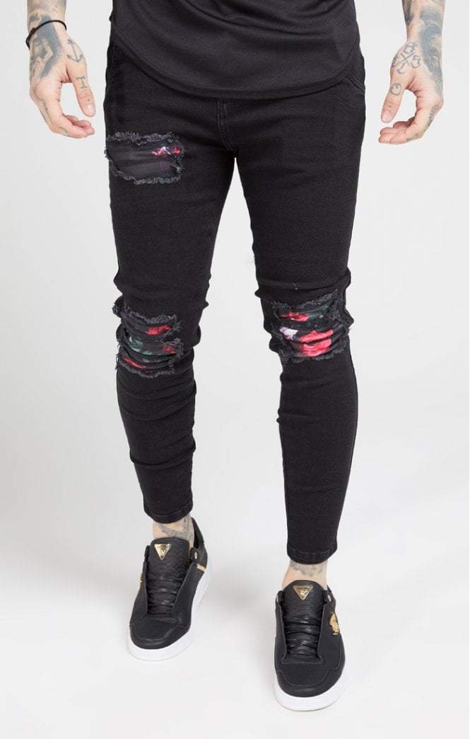 SikSilk - Skinny Oil Patch Denims – Black