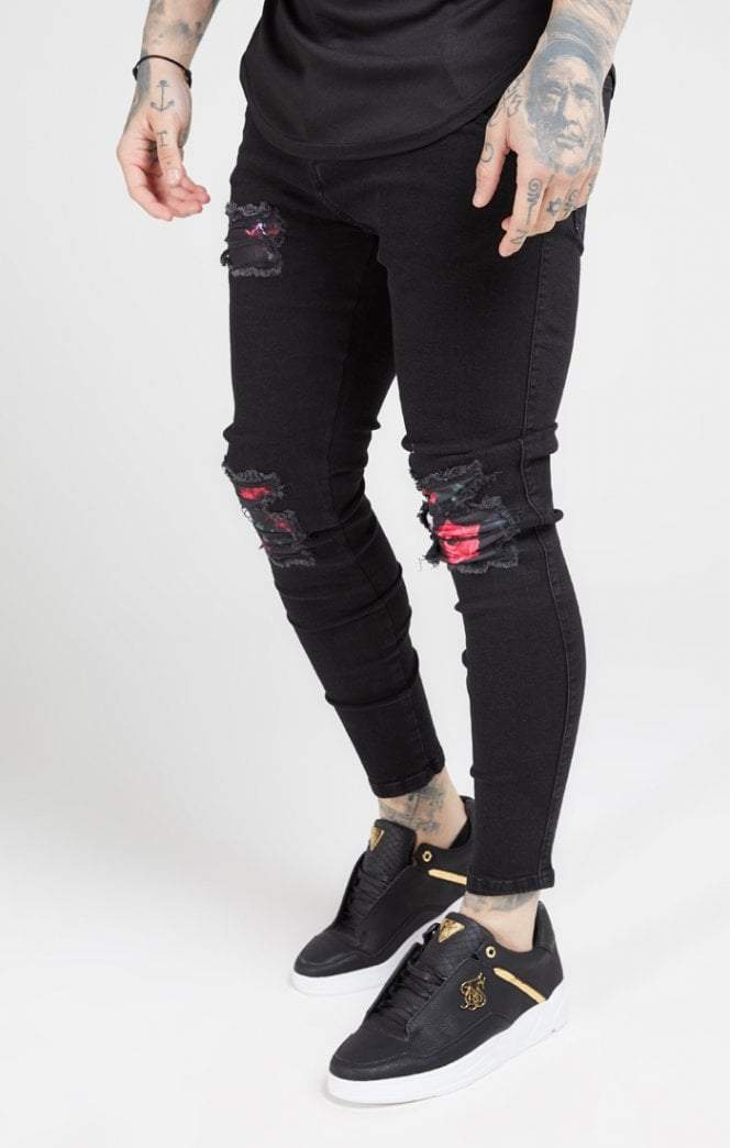 SikSilk - Skinny Oil Patch Denims – Black