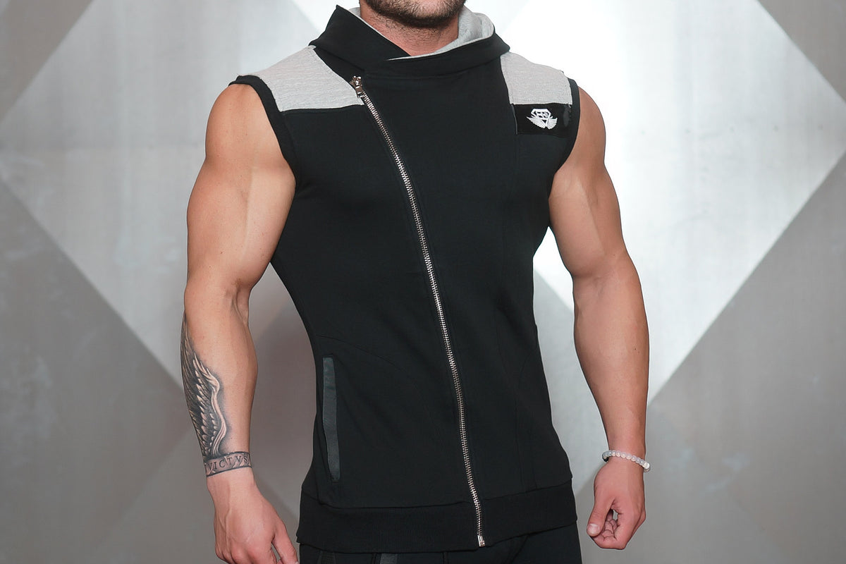 YUREI Sleeveless Vest – Black & Light Grey Accents - Seitlich