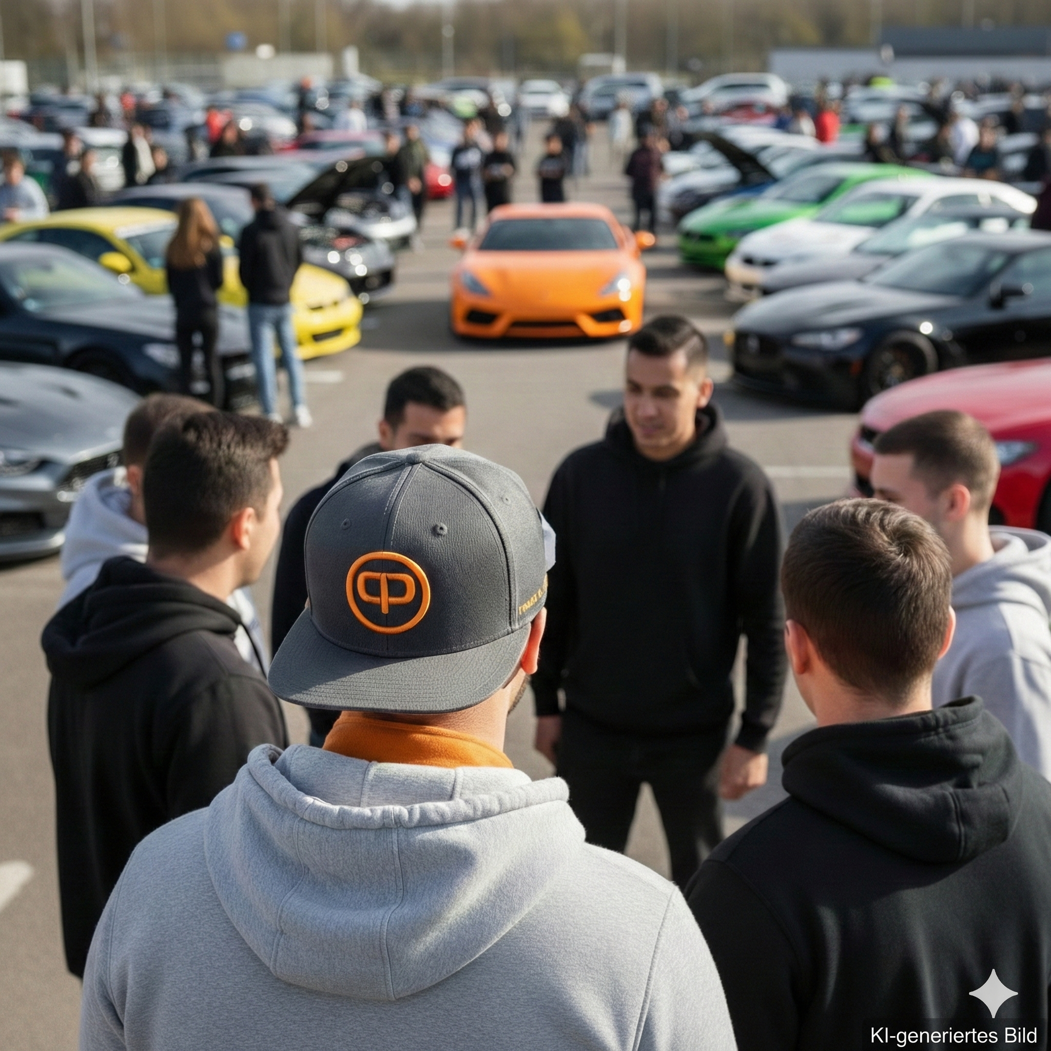Dunkelgraue Snapback Cap mit orangenen 3D Stick