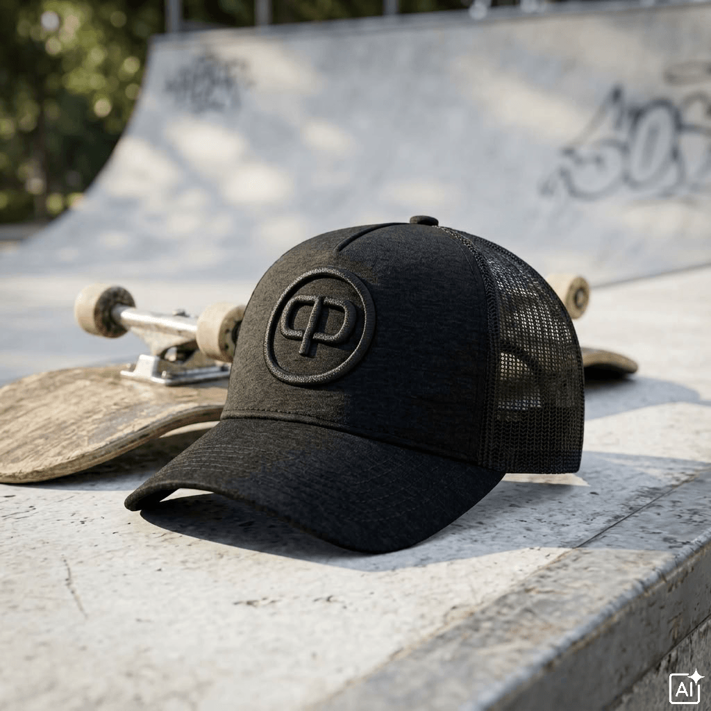 Schwarze Trucker Cap mit gebogenen Schirm