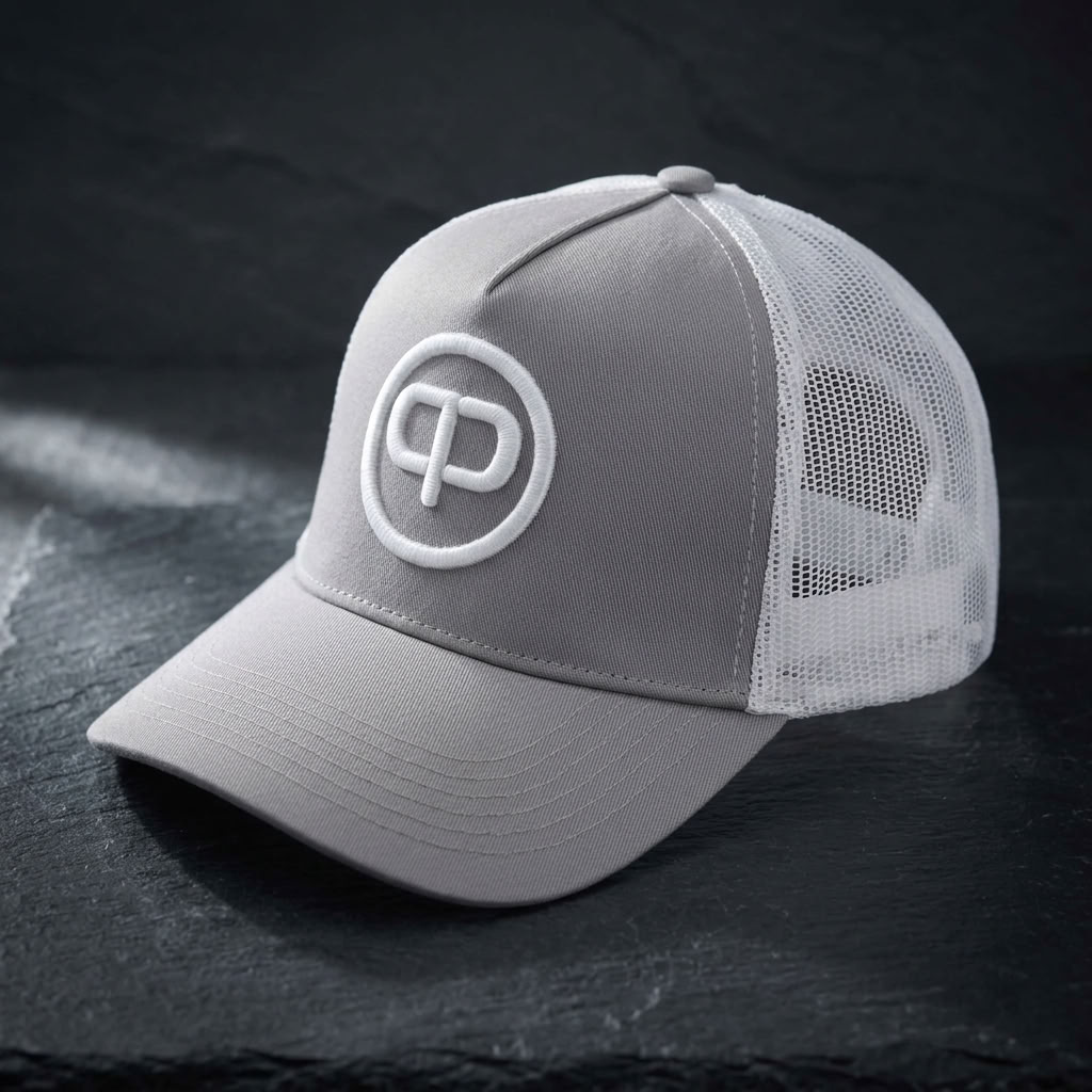 Graue Trucker Cap mit weißen Netz