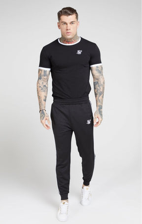 SikSilk - Inset Straight Hem Ringer Gym Tee – Black & White