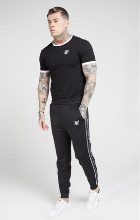 SikSilk - Inset Straight Hem Ringer Gym Tee – Black & White