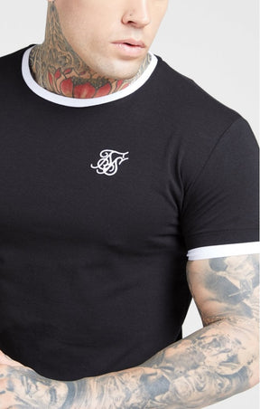 SikSilk - Inset Straight Hem Ringer Gym Tee – Black & White
