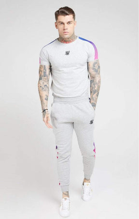 SikSilk - Marl Fade Panel Tech Tee – Grey Marl & Neon