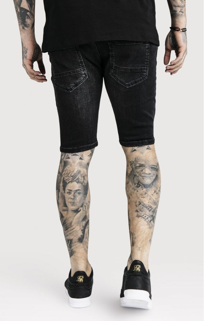 SikSilk - Distressed Skinny Shorts – Washed Black
