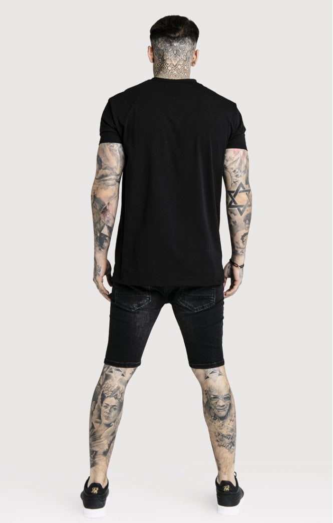 SikSilk - Distressed Skinny Shorts – Washed Black