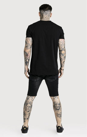 SikSilk - Distressed Skinny Shorts – Washed Black