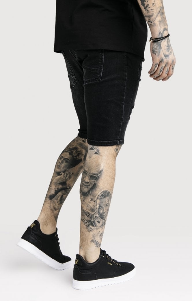 SikSilk - Distressed Skinny Shorts – Washed Black