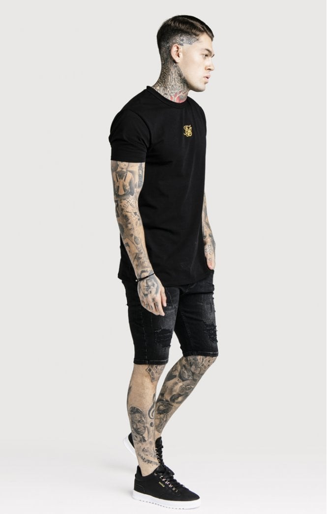 SikSilk - Distressed Skinny Shorts – Washed Black