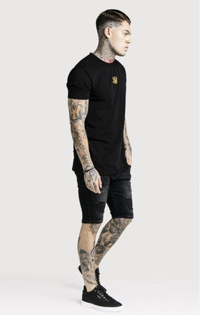 SikSilk - Distressed Skinny Shorts – Washed Black