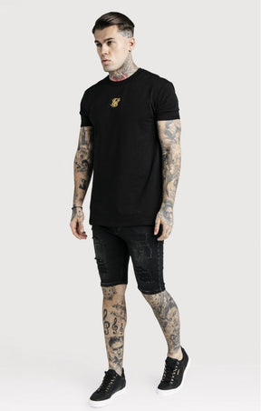 SikSilk - Distressed Skinny Shorts – Washed Black