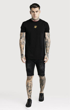 SikSilk - Distressed Skinny Shorts – Washed Black