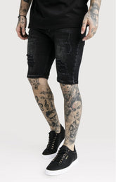 SikSilk - Distressed Skinny Shorts – Washed Black