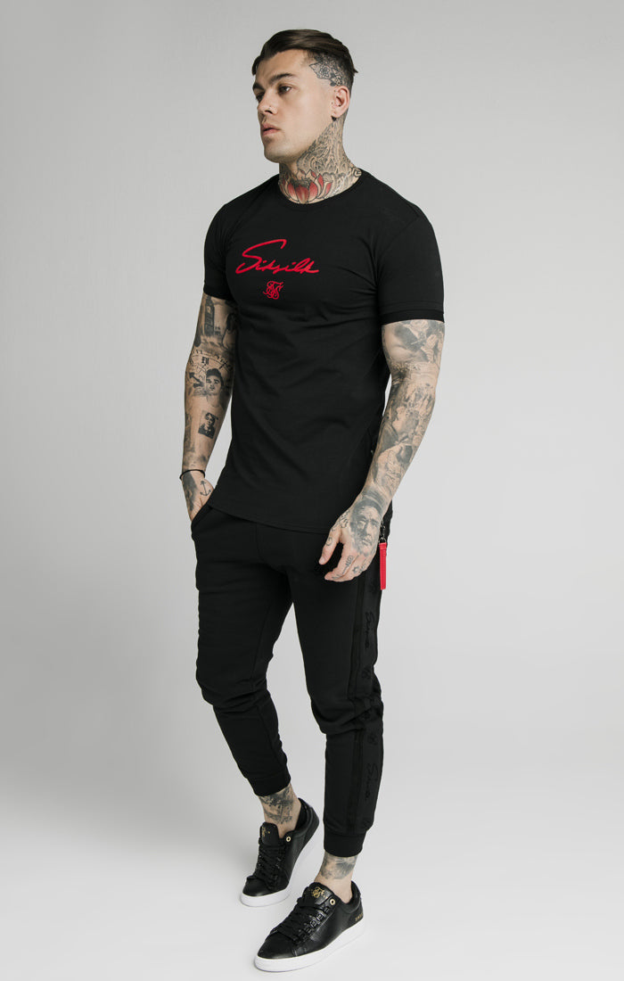 SikSilk - Fitted Suede Flock Cuff Pants - Black