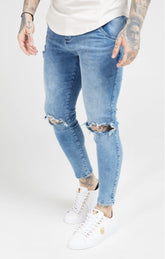 SikSilk - Skinny Distressed Slice Knee Denims - Midstone Blue