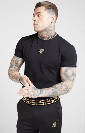 SikSilk - Tape Collar Gym Tee - Black & Gold