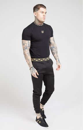 SikSilk - Tape Collar Gym Tee - Black & Gold