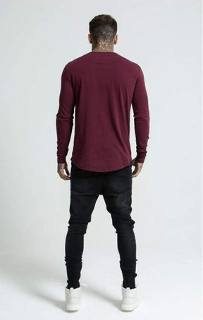 SikSilk - Long Sleeve Gym Tee – Burgundy