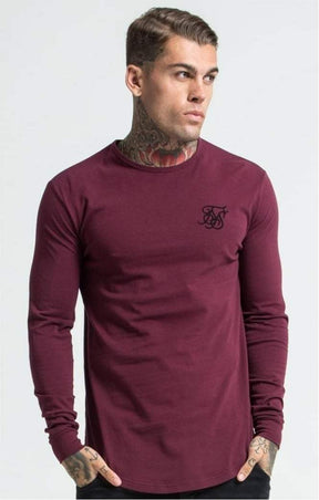 SikSilk - Long Sleeve Gym Tee – Burgundy