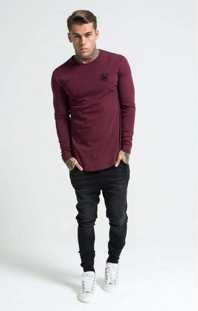 SikSilk - Long Sleeve Gym Tee – Burgundy