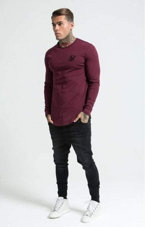 SikSilk - Long Sleeve Gym Tee – Burgundy
