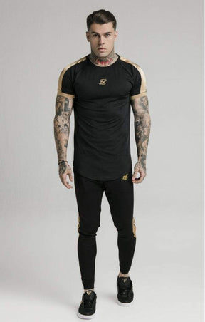 SikSilk -  Inset Cuff Tech Tee - Black & Gold