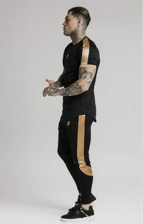 SikSilk -  Inset Cuff Tech Tee - Black & Gold