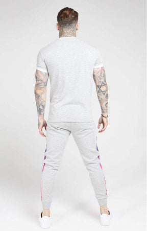 SikSilk - Inset Straight Hem Ringer Gym Tee – Grey Marl & White